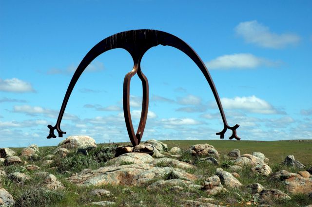 Greg Johns, Horizon Figure (from the series), Corten steel, 2001, 236x345x80 cm, Collection: Palmer Sculpture Landscape, South Australia