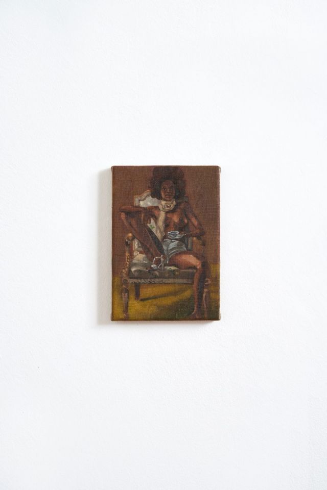 SOMAYA CRITCHLOW, Figure Holding a Little Teacup, 2019. Installation view of The Great Women Artists x Palazzo Monti #2, curated by Katy Hessel, 14.12.19 – 14.02.20