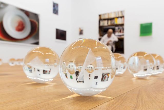 Installation view / WOLFGANG TILLMANS, New York installation PCR, 533 NE, 2015; RYAN GANDER, A sheet of paper on which I was about to draw, as it slipped from my table and fell to the floor, 2008. Photo: Bruno Lopes