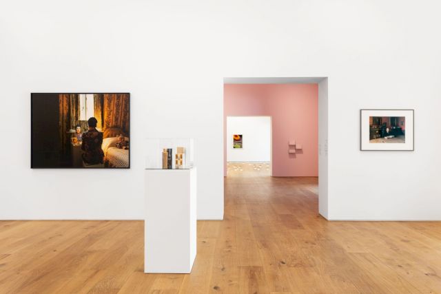 Installation view / HANNAH STARKEY, Untitled, 1997; DORA GARCIA, The Other Side, 1999; Thomas Struth, The late Giles Robertson with book, 1987. Photo: Bruno Lopes