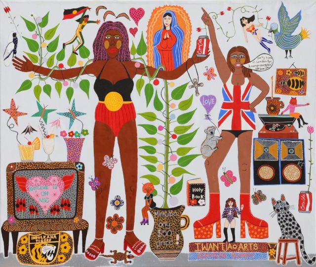 Kaylene Whiskey, Anangu Kungka and London Lady, 2020, acrylic on linen, 167 × 198 × 2,2 cm