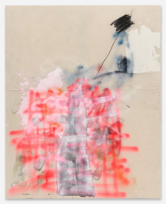 Jenny Brosinski, NO MATTER WHAT I DO, 2022, oil, charcoal, spraypaint on canvas, 202 × 162 cm