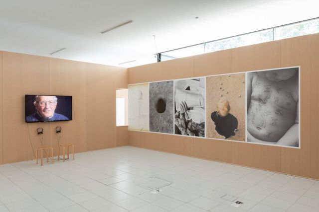 (l-r) CORNELIA PARKER, Chomskian Abstract, 2007. Private Collection Wyc. MICHEL FRANÇOIS, Posters (Selection), 1994-2005. Museum Dhondt-Dhaenens. Photo: Rik Vannevel