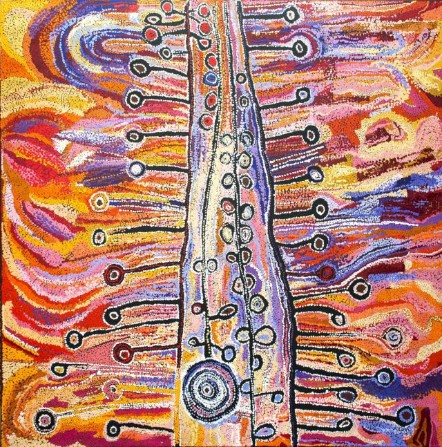 WAWIRIYA BURTON (1925), Ngayuku ngura - My Father’s Country, 2017. Fundación Yannick y Ben Jakober / MSBB. © Photo Aboriginal Signature Estrangin Gallery