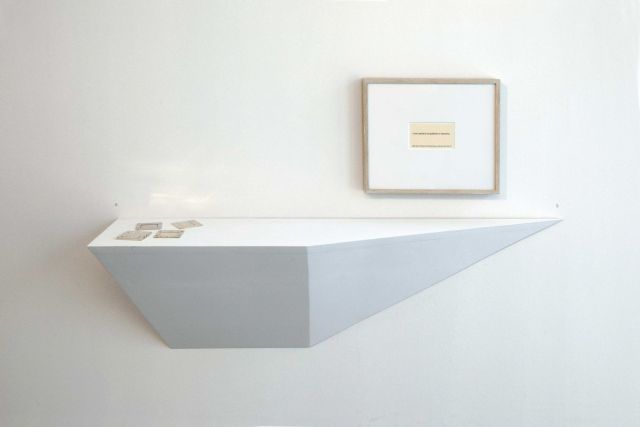 (l–r) MARIO GARCIA TORRES, The Betrayal of Transparency, silver; Public Presentation (I Can’t Speak in Art Galleries or Museums). Photo: Philippe De Gobert