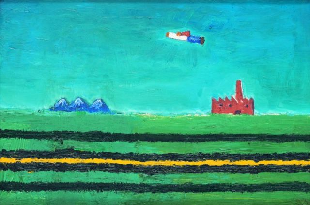UROŠ ĐURIĆ, Flying Self-portrait with Milica’s Mountains, Bernik’s Factory and Suprematistic Plane, 1994