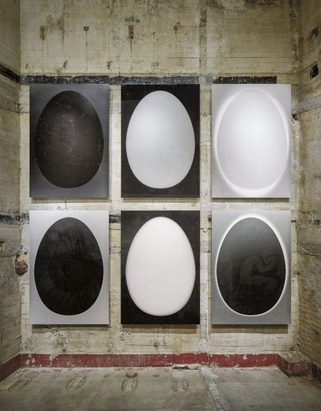 FABIAN MARTI, Deep Egg (eclipse), Deep Egg (NO), Deep Egg (YES), Deep Egg (Light), Deep Egg ((Mõoõner), Deep Egg (zero), 2015. Courtesy Boros Collection, Berlin. Photo: NOSHE