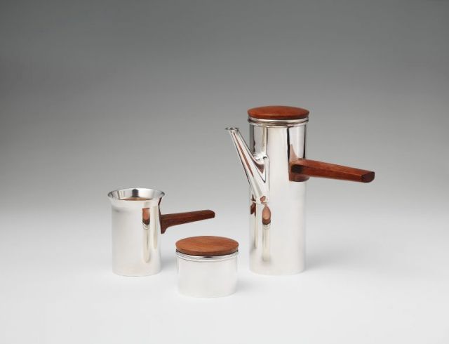 A silver-plated metal coffee service by Gebrüder Kühn