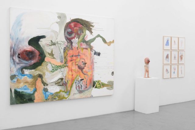 (l–r) JANNE RÄISÄNEN, Ballet Boxer; 2003; TOMMI TOIJA, Hullu Pelle, 2007; JANNE RÄISÄNEN, Untitled (9 drawings), 2015