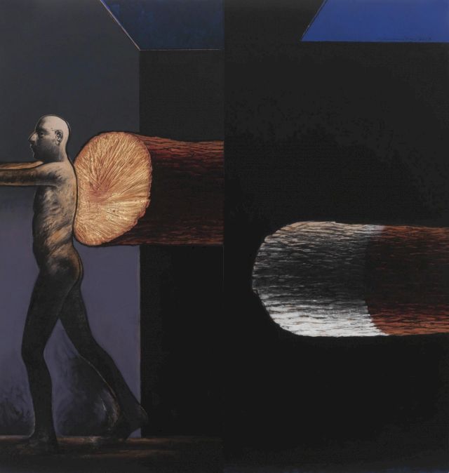 Michalis Manoussakis, Untitled, 2013, acrylic and charcoal on wood, 150 x 140 cm. The Sotiris Felios Collection. Photo: Vaharidis Studio