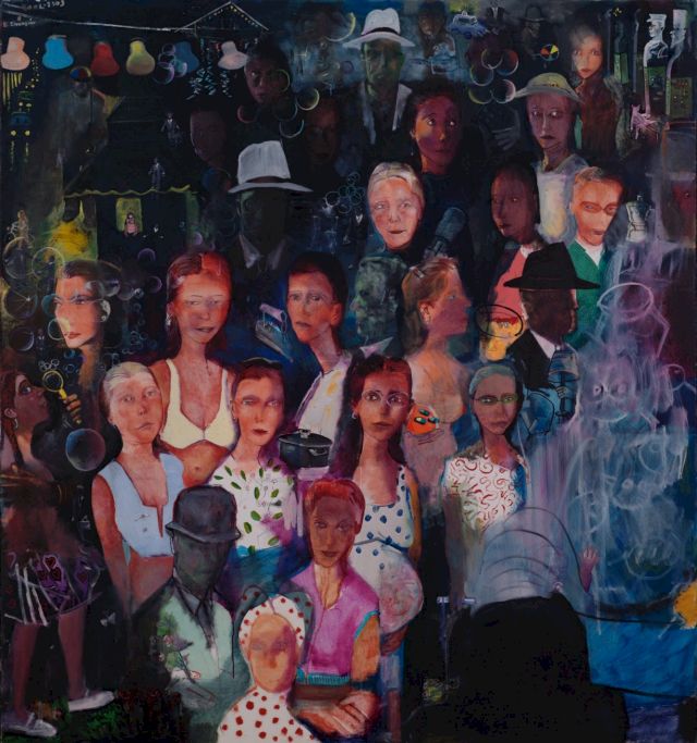 Edouard Sacaillan, Nocturnal Walk, 2002-2003, oil on canvas, 160 x 150 cm. The Sotiris Felios Collection. Photo: Vaharidis Studio