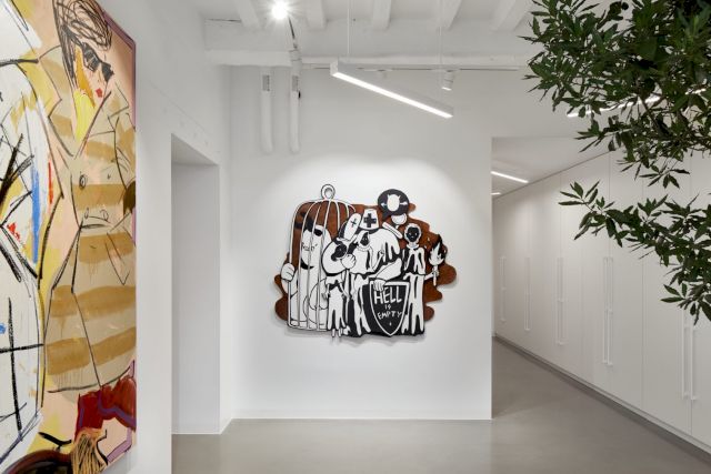 Zuzeum Studio. The Hell Is Empty, 2019. Acrylic on wood, 150 x 200cm. Maxim Trulov, b. 1991 in Nizhny Novgorod Ksyusha Lastochka, b. 1991 in St. Petersburg. Photo: Madara Gritāne