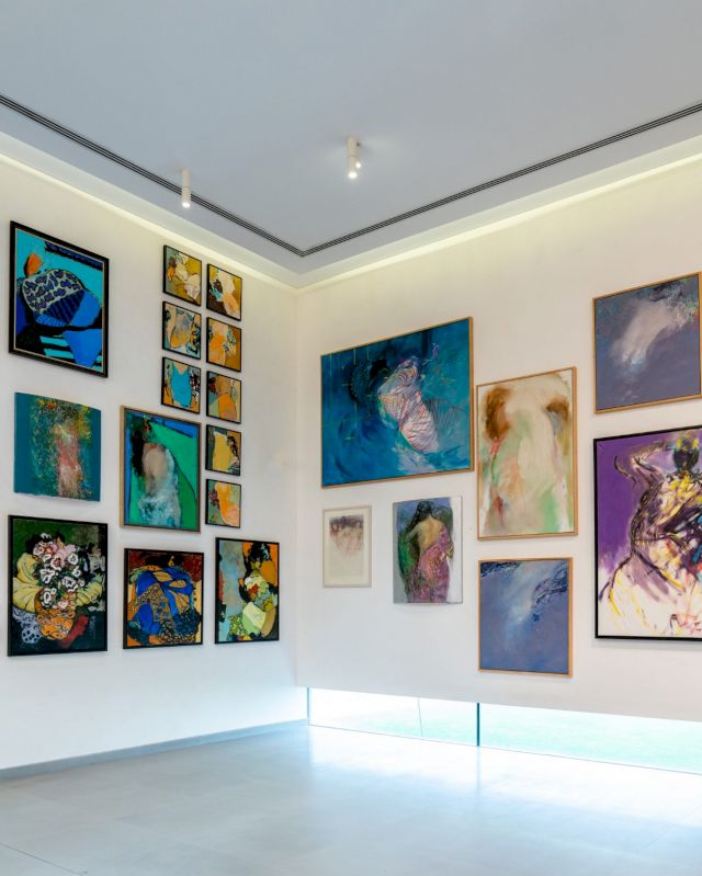 View of paintings by Shaikh Rashid Al Khalifa on display at the RAK Art Foundation, Riffa, Kingdom of Bahrain, 2021