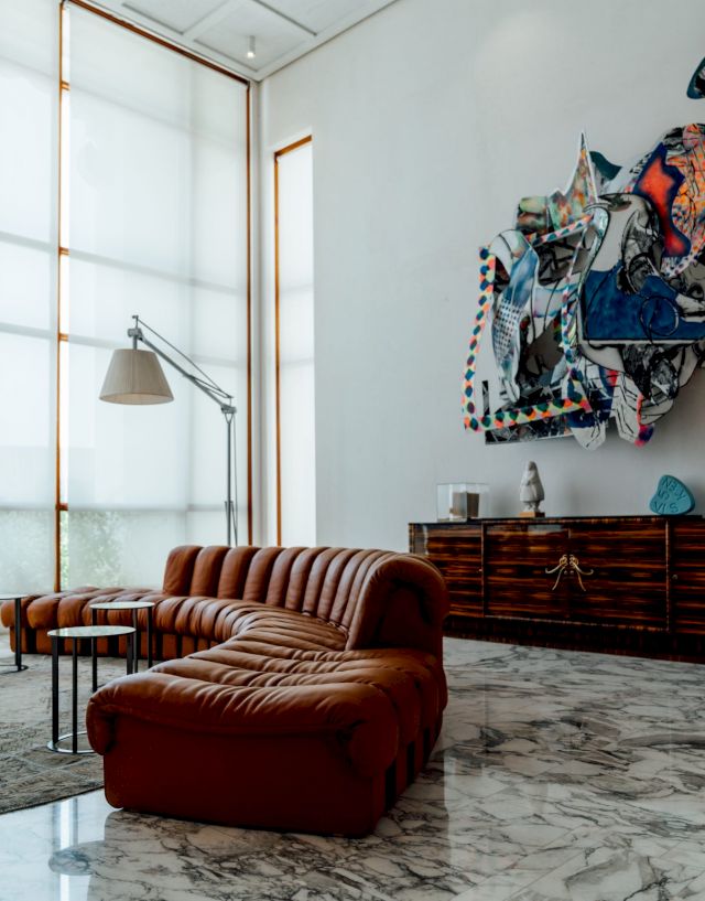 De Sede sofa and ‘The Honor and Glory of Whaling' by Frank Stella (1991), RAK Art Foundation, Riffa, Kingdom of Bahrain, 2022