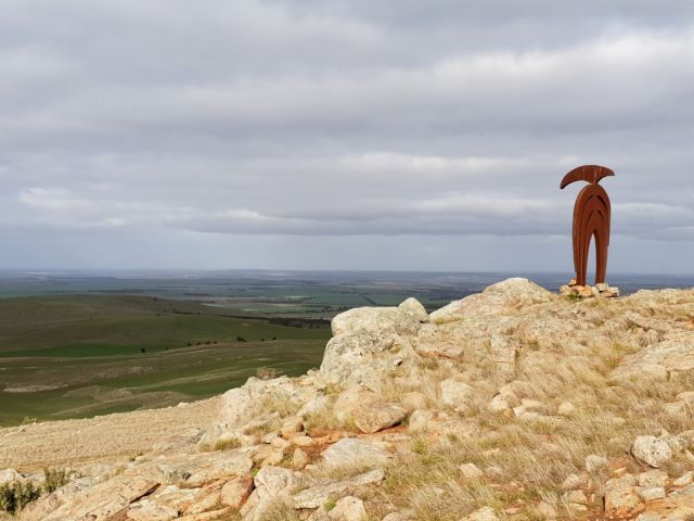 Greg Johns, Seeing tha Land, Feeling tha Land (Shedding Figure), Corten Steel, 2006, 240x99x112 cm, Collection: Palmer Sculptural Landscape