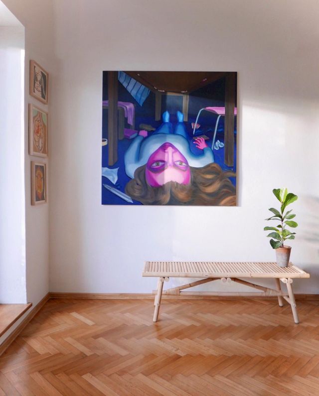 Karolina Jabłońska, Girl under the table, 2019, oil on canvas, 140 x 140 cm; Jakub Julian Ziółkowski