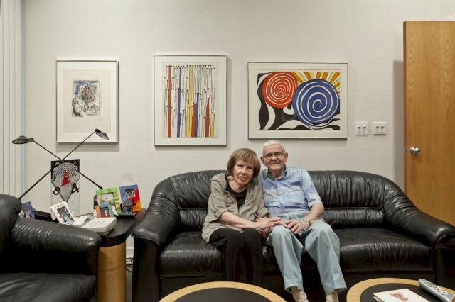 Steve’s parents, Sonia and Frank, living with works by MARC CHAGALL and ALEXANDER CALDER