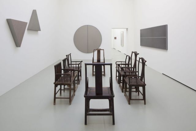 (l–r) TADAAKI KUWAYAMA, Untitled, 1981/1982; Untitled, 1974; Untitled, 1973; AI WEIWEI, 8 chairs from the project "Fairytale – 1001 Chairs", 2007. © Stiftung DKM. Photo: Werner J. Hannappel