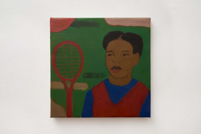 Sahara Longe, Tennis court, 2021, oil on jute, 40 x 40 cm