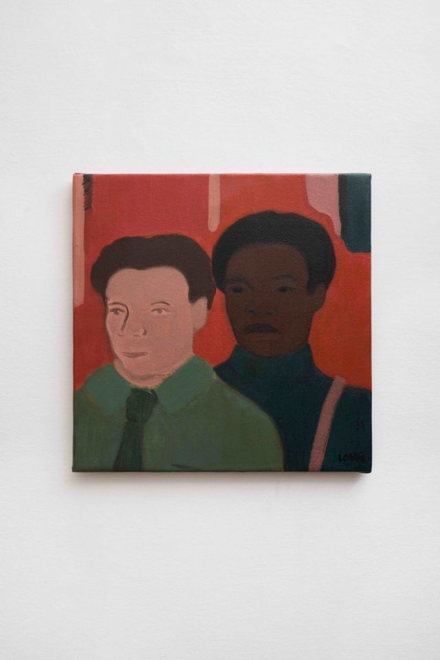 Sahara Longe, Post office queue sketch, 2021, oil on jute, 40 x 40 cm