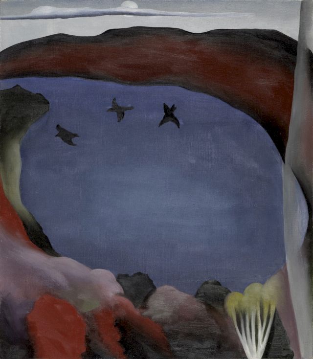 GEORGIA O’KEEFFE, LAKE GEORGE WITH CROWS, 1921. Oil on cavas, 72 x 63.2 cm
. National Gallery of Canada, Ottawa. Gift of the Georgia O'Keeffe Foundation, Abiquiu, New Mexico, 1995
© Georgia O’Keeffe Museum / 2021, ProLitteris, Zurich.
Photo: NGC