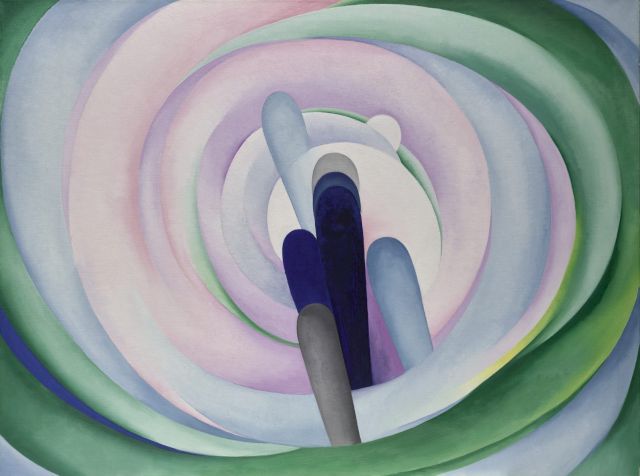 GEORGIA O’KEEFFE, GREY BLUE & BLACK—PINK CIRCLE, 1929. Oil on canvas, 91.4 x 121.9 cm
. Dallas Museum of Art, Gift of the Georgia O‘Keeffe Foundation
© Dallas Museum of Art
Photo: Courtesy Dallas Museum of Art