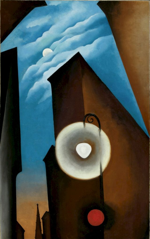 GEORGIA O’KEEFFE, NEW YORK STREET WITH MOON, 1925. Oil on canvas, 122 x 77 cm
. Carmen Thyssen-Bornemisza Collection on loan to the Museo Nacional Thyssen-Bornemisza, Madrid
© Georgia O’Keeffe Museum / 2021, ProLitteris, Zurich
. Photo: Provenance: Carmen Thyssen-Bornemisza Collection on loan at the Museo Nacional Thyssen-Bornemisza, Madrid