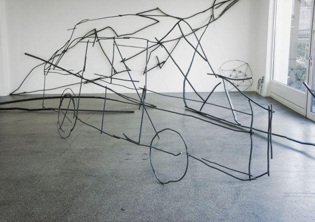 PETRIT HALILAJ, Abetare (Car), 2015, reproduction of a drawing found on the school tables of the Primary School ‘Shote Galica’, Runik, Kosovo (installation view Abetare, Kölnischer Kunstverein). Photo: Simon Vogel © Kölnischer Kunstverein, Cologne