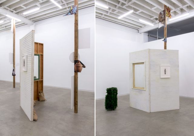 GEOFFREY FARMER, This is where the plate goes. If you stare at it long enough it starts rotating to the right. I imagine the garden on the carpet doing the same. This makes it a planet. I am flying above the city, spinning. Then... the Baboon is, upset. He is picking at the post and his leathery bottom sits on the branch, which he has worn down. His tail hanging limply, not like a branch, more like a rope. Then the other monkeys, especially the young ones are saying, “share with me”! share with me! In the carpet you can see a plant with a huge eye, and if you stare long enough into it, the pot and the bird emerge. with As I imagined time-figure, foreseen in the opera just before the dancing spider leg (for Hannah) (Fountain), 2014. Courtesy the artist and Catriona Jeffries, Vancouver