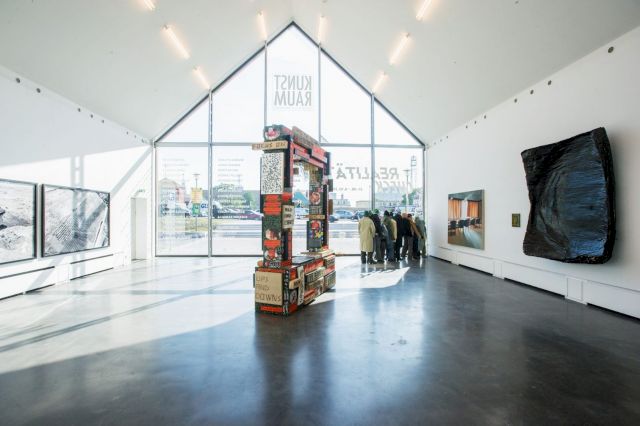 (l-r) SANTIAGO SIERRA; THOMAS HIRSCHHORN; IRIS KETTNER; PAUL WISTANLEY; PHILLIP LANGER (installation view at REALITY CHECK, Kunstraum Potsdam)