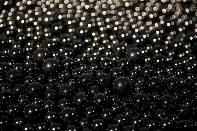 Exhibition view of Primary Gestures with MONA HATOUM, Turbulence (black), 2014, detail. Collection Alexander Tutsek-Stiftung. © Mona Hatoum. Photo: Marion Vogel / Alexander Tutsek-Stiftung