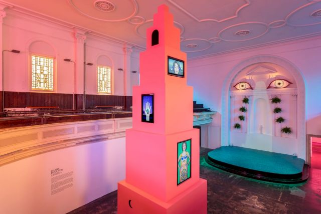 SHANA MOULTON, The Pink Tower, 2019, exhibition view Zabludowicz Collection, London. Courtesy the artist and Zabludowicz Collection. Photo: Tim Bowditch