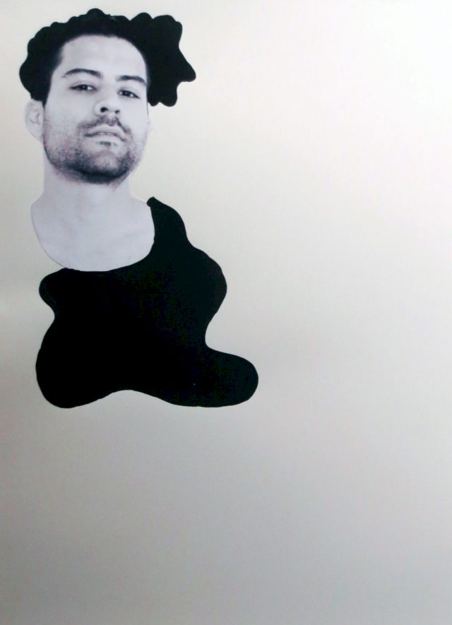 KALUP LINZY, Giant Dream Face of Adrian Ellis (ink and collage on paper), 2008