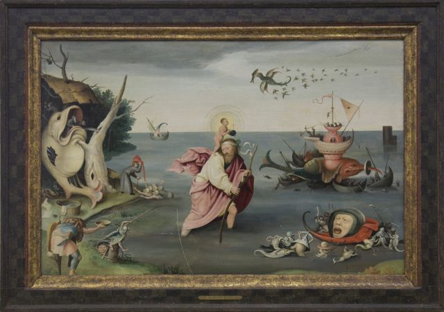 Follower of Hieronymus Bosch, Saint Christopher carrying the Christ Child through a sinful world, c. 1525. Courtesy the artist and M WOODS