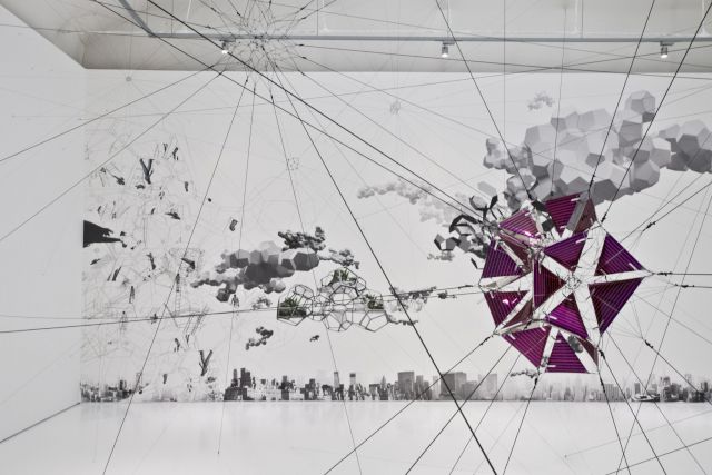 Installation View TOMÁS SARACENO, Many suns and worlds, at Vanhaerents Art Collection, Brussels. Courtesy the artist and Vanhaerents Art Collection