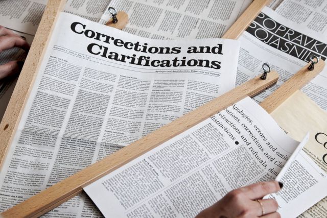 ANITA DI BIANCO, Corrections and Clarifications, 2001 present, from the exhibition "Corrections and Clarifications from the BAS Collection" at collectorspace, 2014. Photo: Sevim Sancaktar