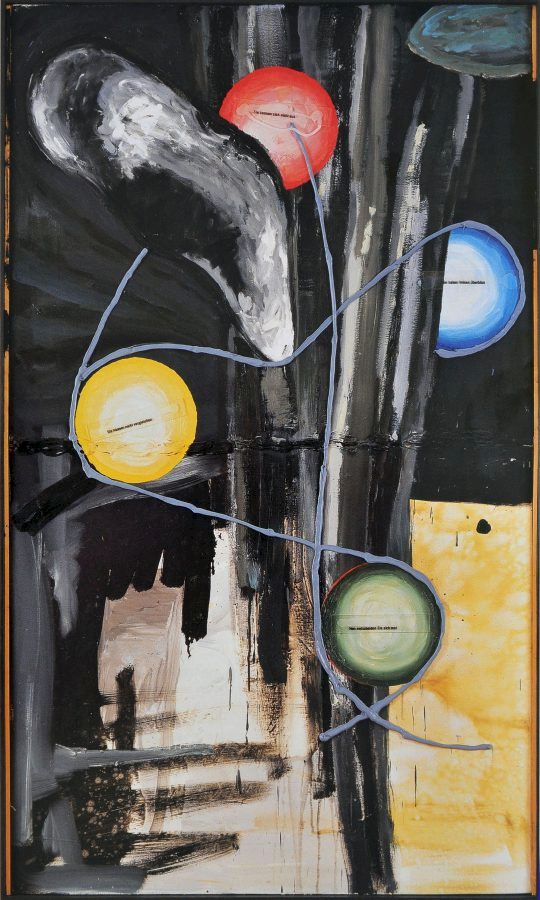 MARTIN KIPPENBERGER, Meinungsbild: Verknüpfung, Subtitle: rot - Sie kennen sich nicht aus blau - Sie haben keinen Überblick gelb - Sie können nicht vergleichen grün - Nun entscheiden Sie sich mal, 1985. Courtesy the artist