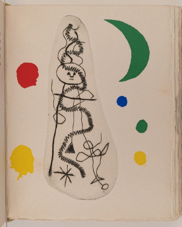 Tristan Tzara, Max Ernst, Joan Miró, Yves Tanguy. L’ANTITETE / THE ANTIHEAD, Bordas 1949. Three-volume book with original prints (reproduction of an etching by Joan Miró, 1949). 14,5 × 12 × 3 cm