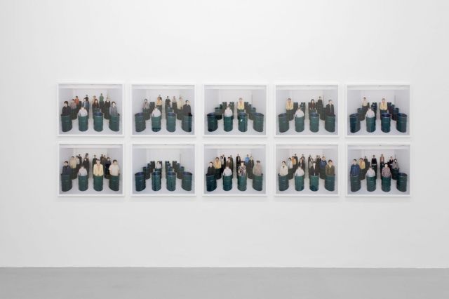 TATSUMI ORIMOTO, 16 Drums and 16 People, 2002 (installation view). Courtesy Collection von Kelterborn, Frankfurt