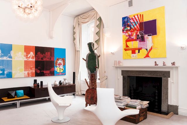 Palace Green, London 2013; from the left: Julia Wachtel, Landscape No.11 (government), 1990; Vases by Shio Kusaka; Sculpture by Anna Fasshauer, Untitled, 2011; Joanne Greenbaum, Fat Yellow, 2004; ceramics by Joanne Greenbaum. Photo by Mariona Otero