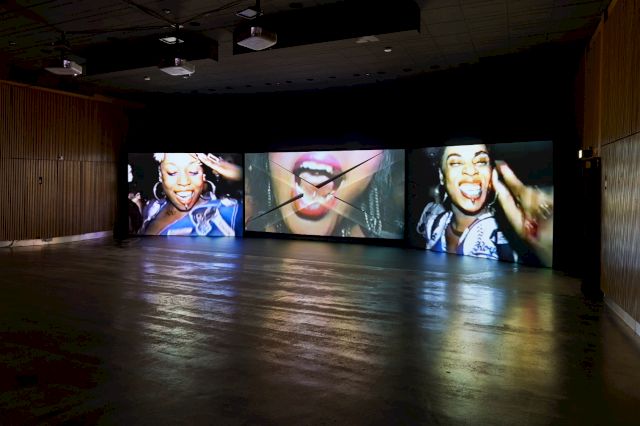 Akeem Smith, Social Cohesiveness, 2020, three-channel video installation, 32′53″, color, sound. Installation view, UNBOUND, JSF Berlin. Photo: Alwin Lay