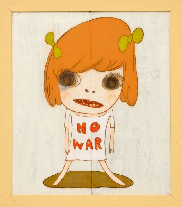 Yoshitomo Nara, No War, 2019, Acryl auf Holz und gerahmt, 117,5 × 103.5 × 7,9 cm, Collection of the artist, courtesy of Pace Gallery © Yoshitomo Nara, courtesy Yoshitomo Nara Foundation