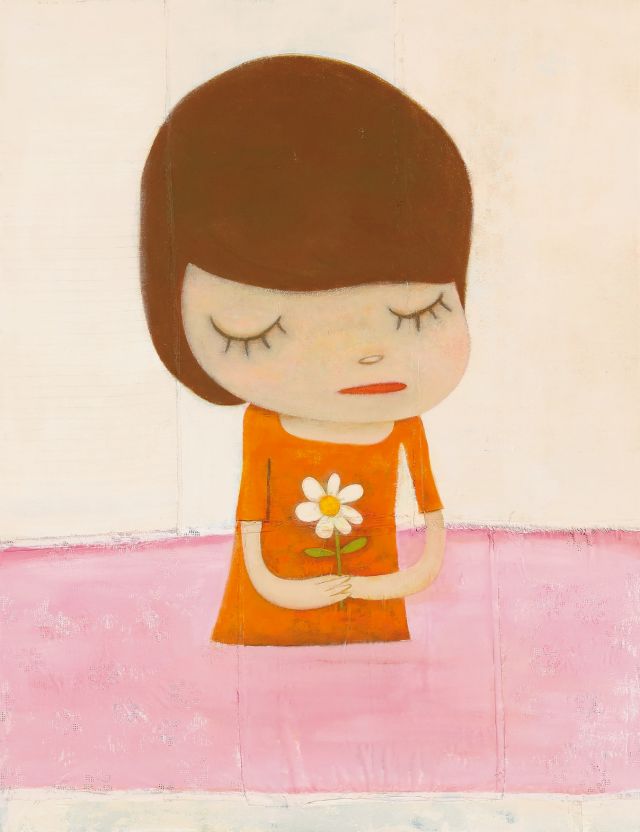 Yoshitomo Nara, In the Pink Water, 2020, Acryl auf Baumwolltuch auf Leinwand, 145.5 x 112 cm, Collection of the Artist, courtesy of Pace Gallery © Yoshitomo Nara, courtesy Yoshitomo Nara Foundation