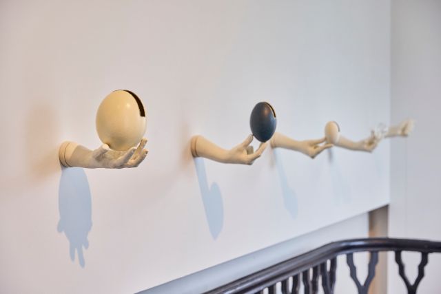 Susie Lingham, Unobservatory I, 2022, Plaster with ostrich egg, 20 x 25 x 18 cm. Photo: Courtesy of The Private Museum, Singapore