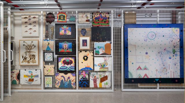 Artwork by Zush/Evru inside the archive of the Fundació Suñol, 2025. Photo © Arxiu de la Fundació Suñol and Santi Periel.